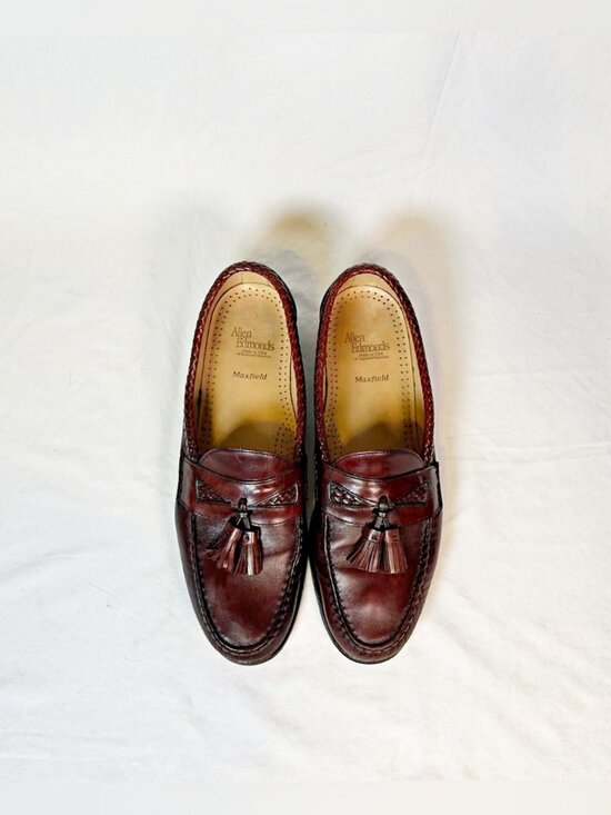Allen Edmonds Mens Maxfield Burgundy Leather Slip On Tassel Loafers~12~ 47717